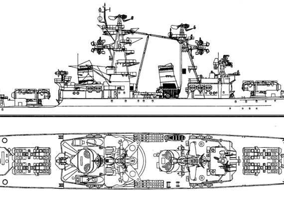 Корабль СССР Varyag (Kinda Class Project 58 Missile Cruiser) (1965) - чертежи, габариты, рисунки