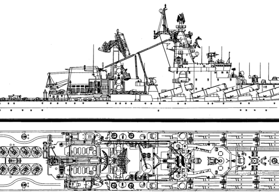 Корабль СССР Varyag (Slava Class Project Missile Cruiser) (1989) - чертежи, габариты, рисунки
