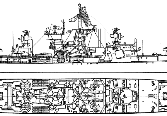 Корабль СССР Vasili Chapaev (Kresta II Class Project A Missile Cruiser) (1977) - чертежи, габариты, рисунки