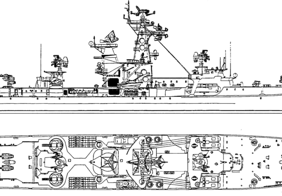 Корабль СССР Viste-Admiral Drozd (Kresta I Class Project Missile Cruiser) (1965) - чертежи, габариты, рисунки