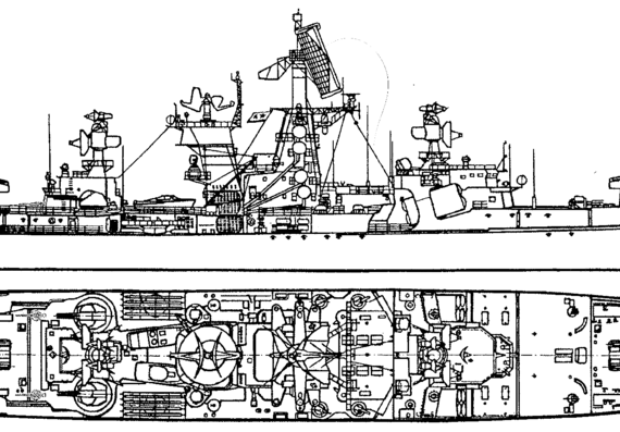 Корабль СССР Voroshilov (Kresta II Class Project A Missile Cruiser). (1973) - чертежи, габариты, рисунки