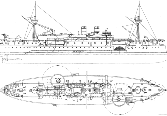 Боевой корабль USS ACR-1 Maine 1895 (2nd Class Battleship) - чертежи, габариты, рисунки