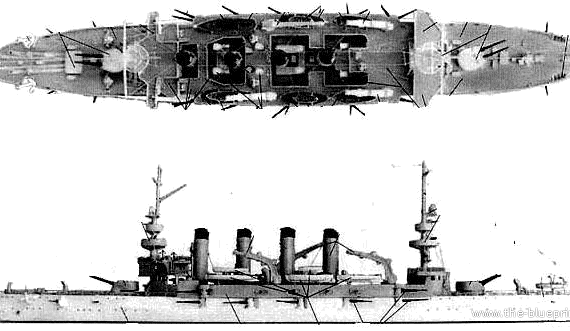 Крейсер USS ACR-8 Maryland (Armoured Cruiser) (1905) - чертежи, габариты, рисунки