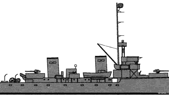 Боевой корабль USS AM-107 Prevail (Minesweeper) (1943) - чертежи, габариты, рисунки