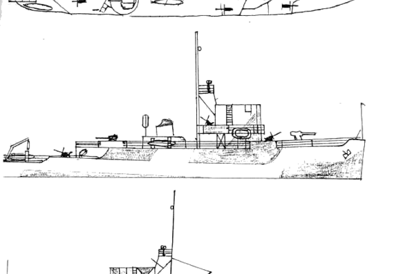 Боевой корабль USS AM-240 Hazzard (Corvette) - чертежи, габариты, рисунки