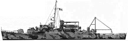 Корабль USS APD-102 Rudderow - чертежи, габариты, рисунки