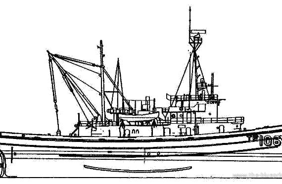 Подводная лодка USS ATF-106 Molala - чертежи, габариты, рисунки