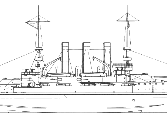 Боевой корабль USS BB-11 Missouri (1909) - чертежи, габариты, рисунки