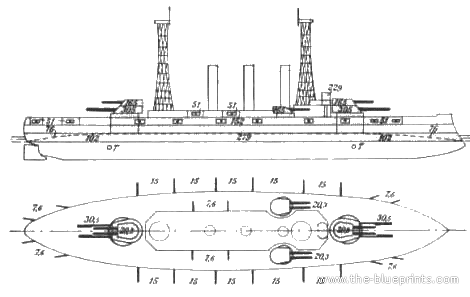 USS BB-13 Virginia warship - drawings, dimensions, figures