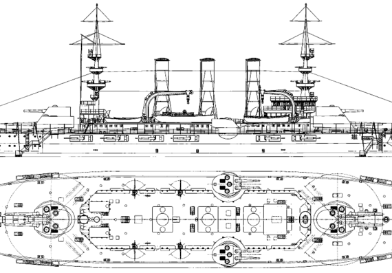 Корабль USS BB-16 New Jersey (Battleship) (1906) - чертежи, габариты, рисунки