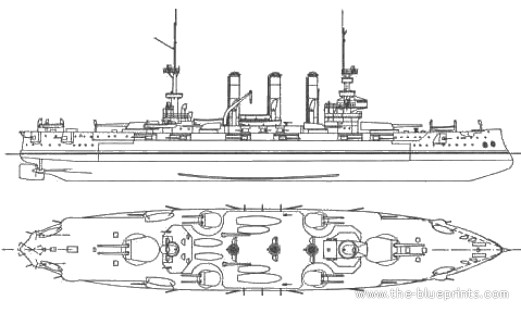 Боевой корабль USS BB-18 Connecticut - чертежи, габариты, рисунки