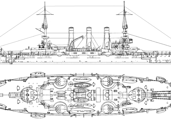 Корабль USS BB-18 Conneticut (Battleship) (1906) - чертежи, габариты, рисунки