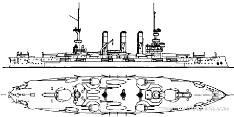Боевой корабль USS BB-19 Louisiana (1909) - чертежи, габариты, рисунки
