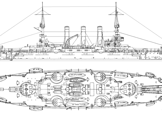 Корабль USS BB-19 Louisiana (Battleship) (1906) - чертежи, габариты, рисунки