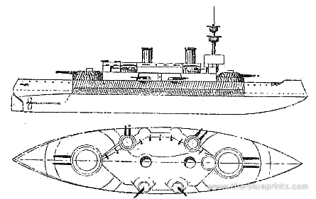 Боевой корабль USS BB-1 Indiana (1898) - чертежи, габариты, рисунки