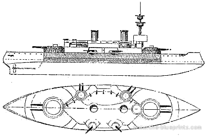 Боевой корабль USS BB-1 Indiana (Battleship) (1898) - чертежи, габариты, рисунки