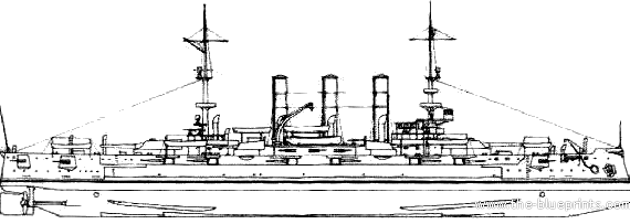 Боевой корабль USS BB-20 Vermont (Battleship) - чертежи, габариты, рисунки