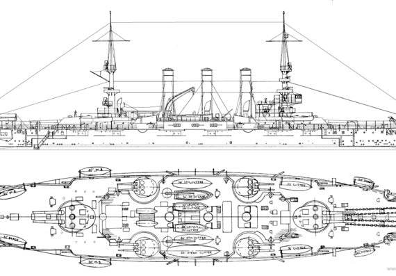 USS BB-21 Kansas (Battleship) (1907) - drawings, dimensions, pictures