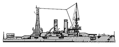 Боевой корабль USS BB-23 Mississippi - чертежи, габариты, рисунки