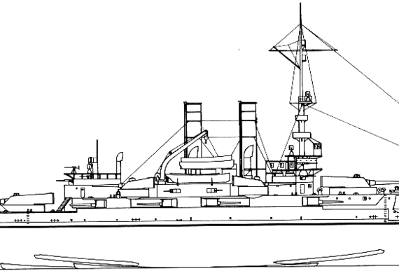 Боевой корабль USS BB-23 Mississippi (1909) - чертежи, габариты, рисунки