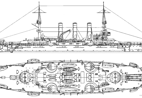 Корабль USS BB-25 New Hampshire (Battleship) (1908) - чертежи, габариты, рисунки