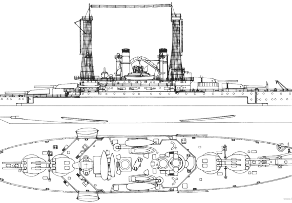 Боевой корабль USS BB-26 South Carolina (1912) - чертежи, габариты, рисунки