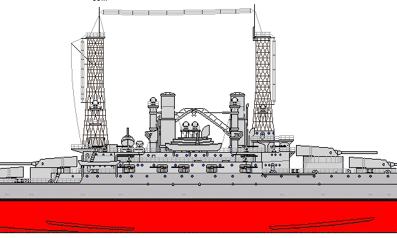 Боевой корабль USS BB-26 South Carolina (Battleship) - чертежи, габариты, рисунки