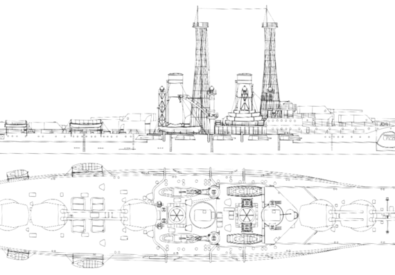 USS BB-28 Delaware warship - drawings, dimensions, figures