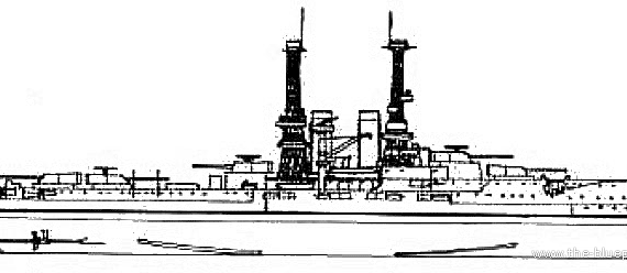 Боевой корабль USS BB-30 Florida - чертежи, габариты, рисунки