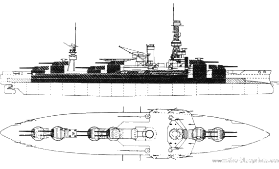 Боевой корабль USS BB-32 Wyoming - чертежи, габариты, рисунки