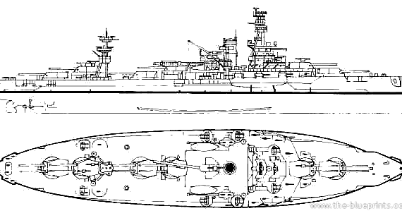 Боевой корабль USS BB-33 Arkansas - чертежи, габариты, рисунки