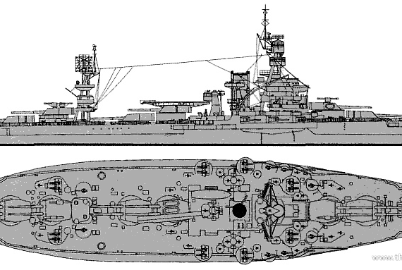 Боевой корабль USS BB-33 Arkansas (1942) - чертежи, габариты, рисунки