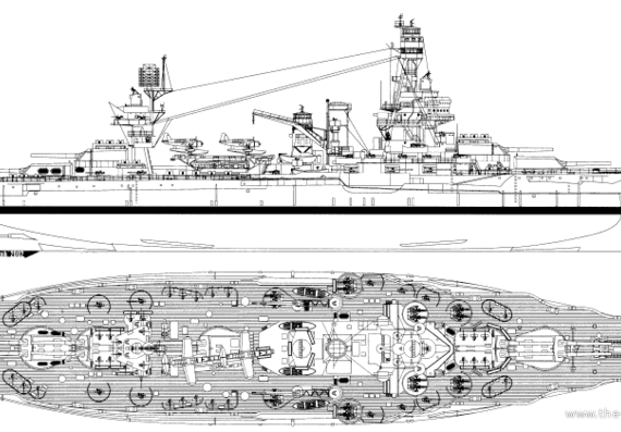 Боевой корабль USS BB-35 Texas (1944) - чертежи, габариты, рисунки