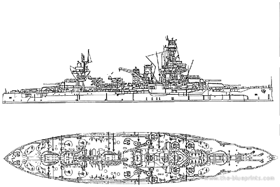 Боевой корабль USS BB-35 Texas (1945) - чертежи, габариты, рисунки