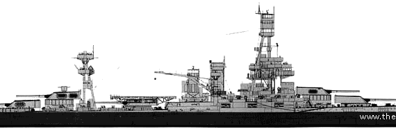 Боевой корабль USS BB-35 Texas (Battleship) (1943) - чертежи, габариты, рисунки