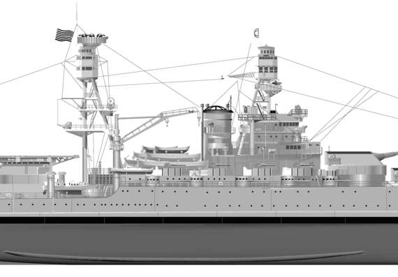 Боевой корабль USS BB-36 Arizona (Battleship) - чертежи, габариты, рисунки