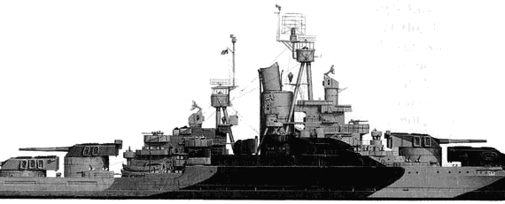 Боевой корабль USS BB-36 Navada (1945) - чертежи, габариты, рисунки