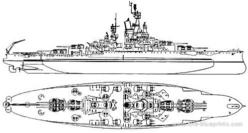 Боевой корабль USS BB-36 Nevada - чертежи, габариты, рисунки