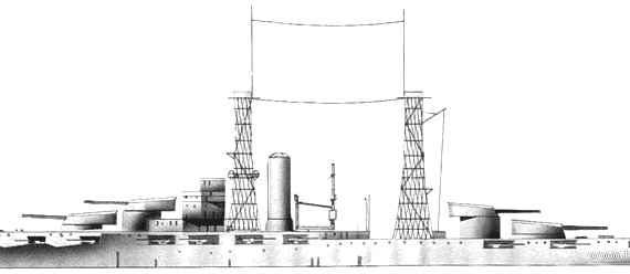 Боевой корабль USS BB-36 Nevada (1912) - чертежи, габариты, рисунки