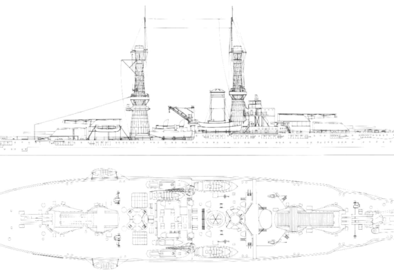 Боевой корабль USS BB-36 Nevada (1941) - чертежи, габариты, рисунки