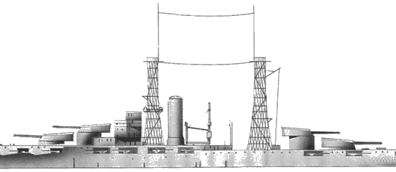 Боевой корабль USS BB-36 Nevada (Battleship) (1918) - чертежи, габариты, рисунки