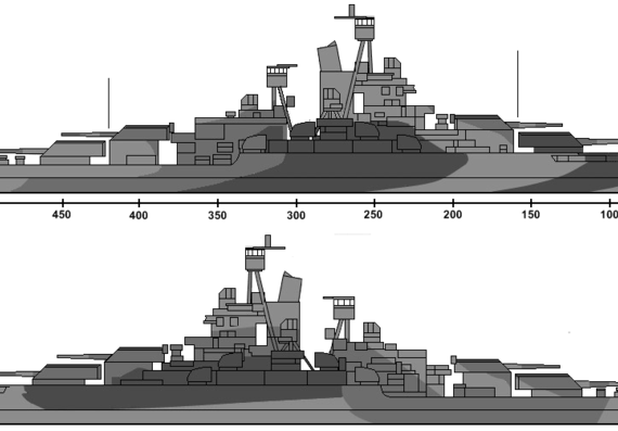 Боевой корабль USS BB-36 Nevada (Battleship) (1944) - чертежи, габариты, рисунки