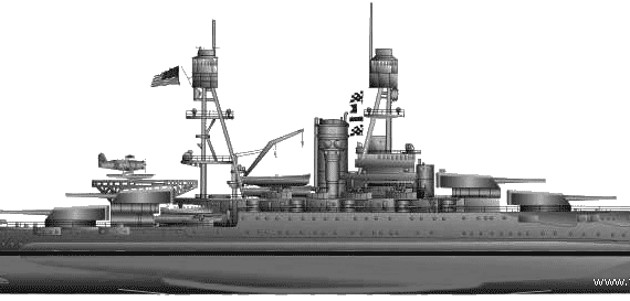 Боевой корабль USS BB-37 Oklahoma - чертежи, габариты, рисунки