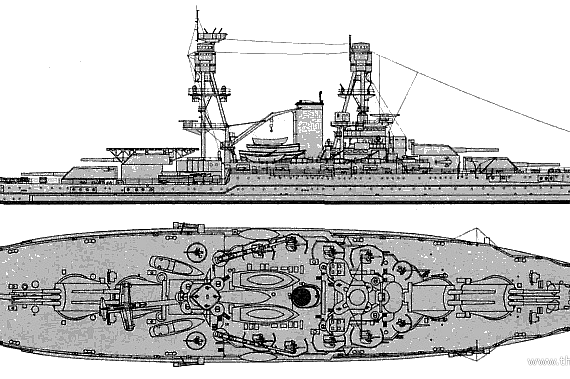 Боевой корабль USS BB-37 Oklahoma (1941) - чертежи, габариты, рисунки