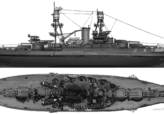 Боевой корабль USS BB-37 Oklahoma (Battleship) (1941) - чертежи, габариты, рисунки