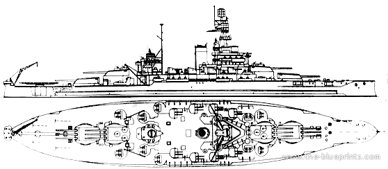 Боевой корабль USS BB-38 Pennsylvania (1943) - чертежи, габариты, рисунки