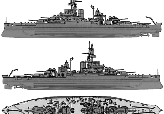 Боевой корабль USS BB-38 Pennsylvania (1944) - чертежи, габариты, рисунки