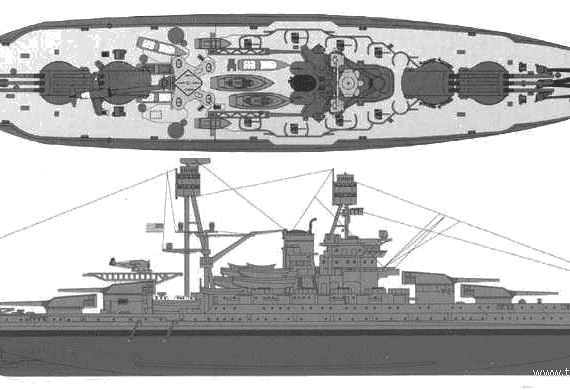 Боевой корабль USS BB-39 Arizona - чертежи, габариты, рисунки