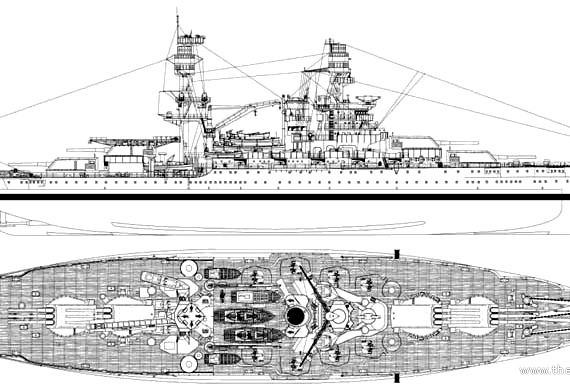 Подводная лодка USS BB-39 Arizona (Battleshio) (1941) - чертежи, габариты, рисунки