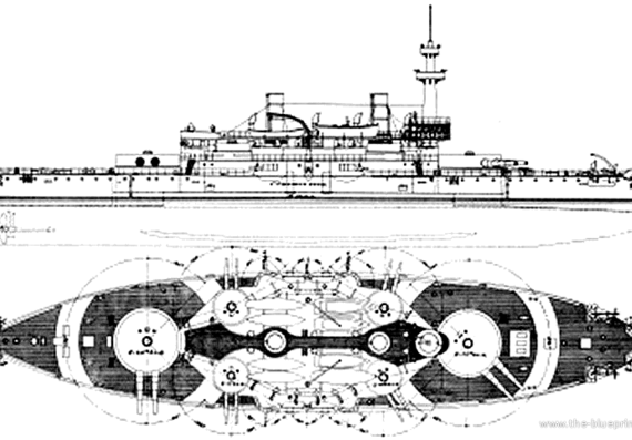 Боевой корабль USS BB-3 Oregon (Battleship) (1893) - чертежи, габариты, рисунки
